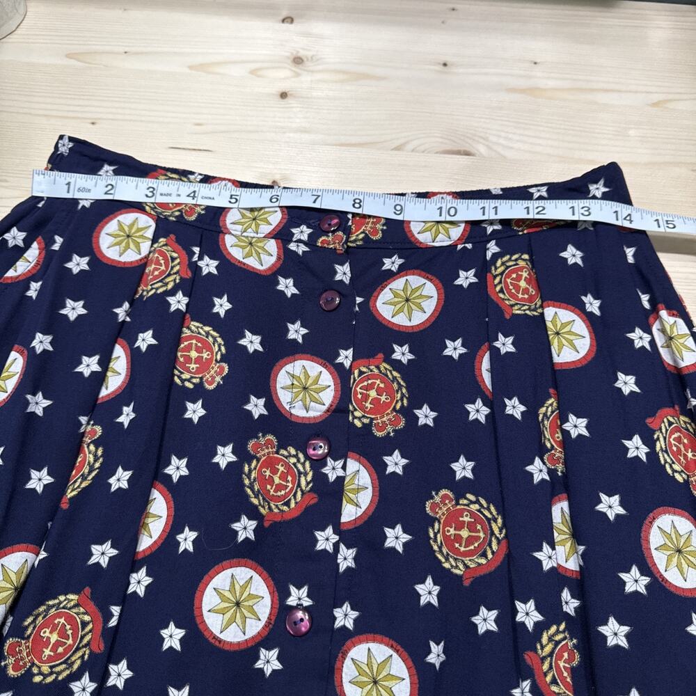 VTG Pendleton Button Front Skirt Women 12P Navy Blue Stars ALine Nautical Preppy - Picture 4 of 6